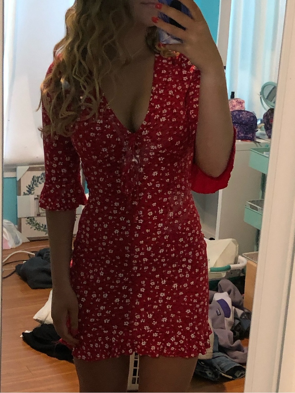Red floral bodycon dress